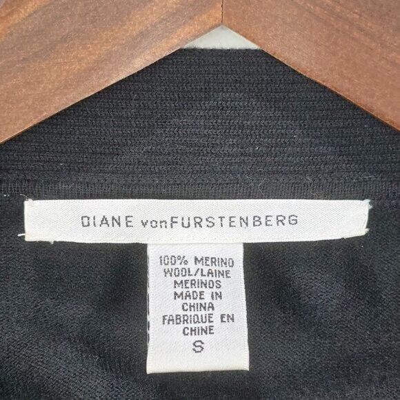 Diane Von Furstenberg Wrap Cardigan S Black Merino Wool Bishop Sleeves Ballet - Picture 4 of 10